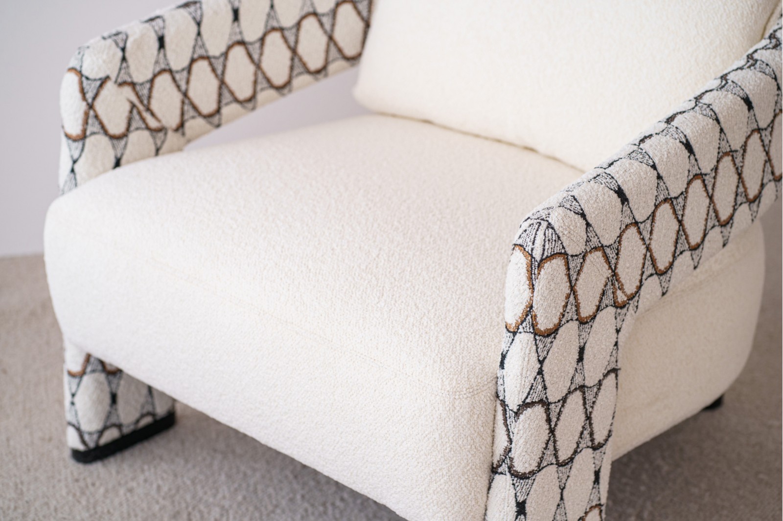 ARMCHAIR. BEIGE AND PATTERN UPHOLSTERED DOUBLE 