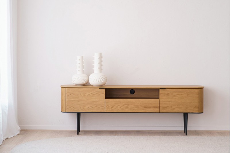 NEO TV CABINET. OAK AND MATTE BLACK METAL