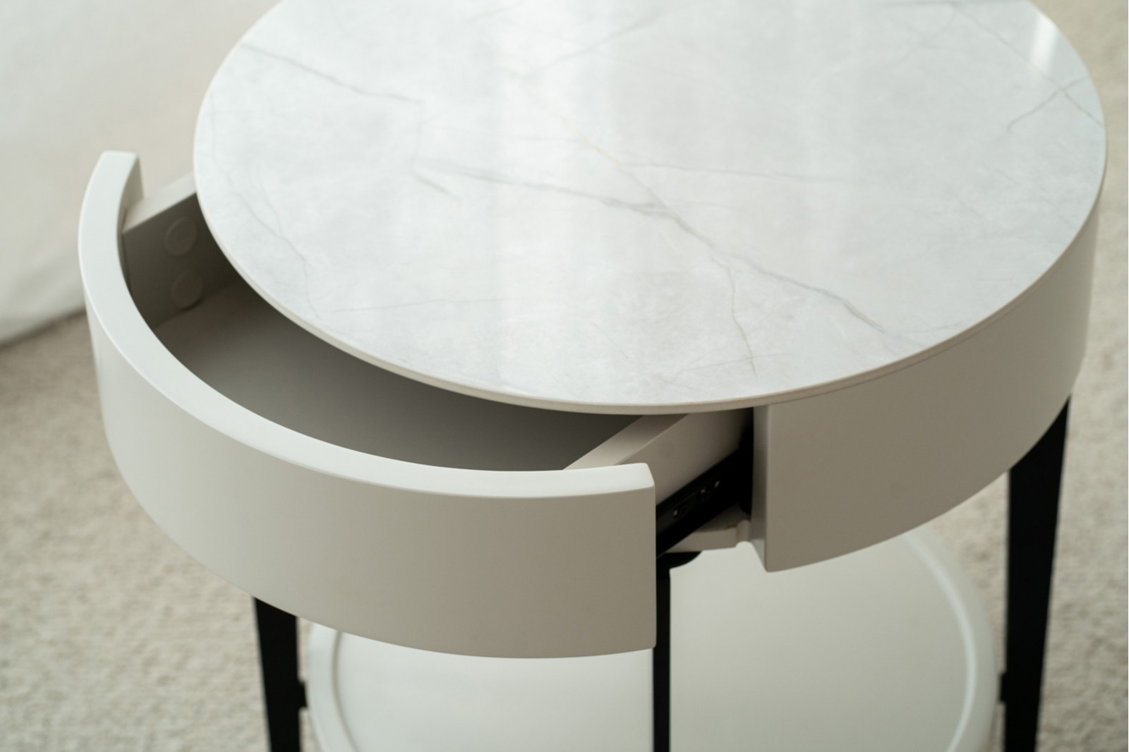 SIDE TABLE N.51. WHITE CERAMIC TOP AND METAL