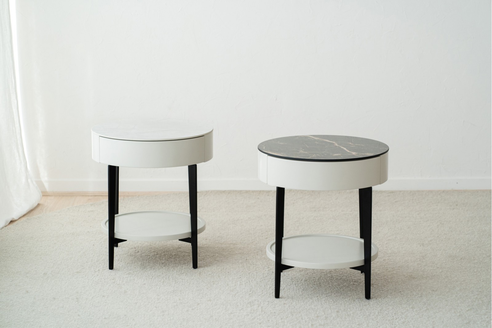 SIDE TABLE N.51. WHITE CERAMIC TOP AND METAL