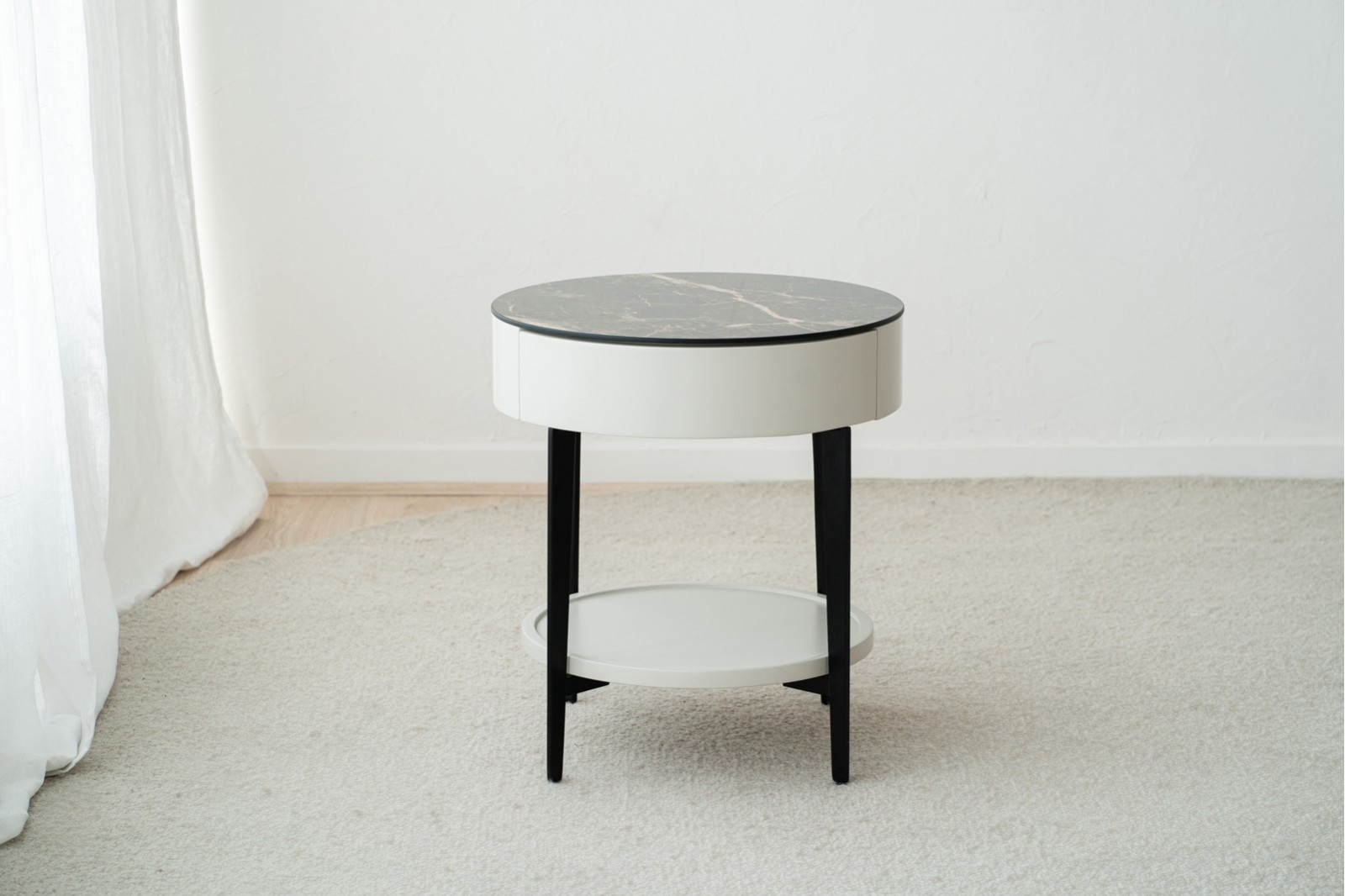 SIDE TABLE N.51. BROWN CERAMIC TOP AND METAL