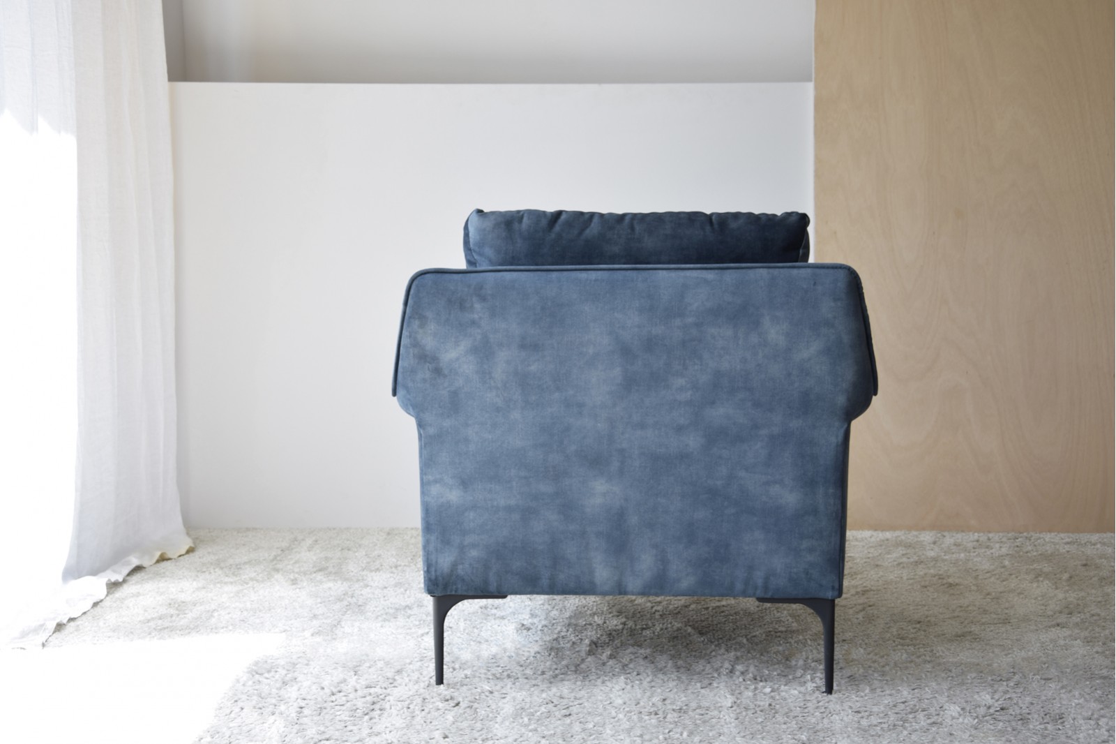 ARMCHAIR IN WORN BLUE VELVET