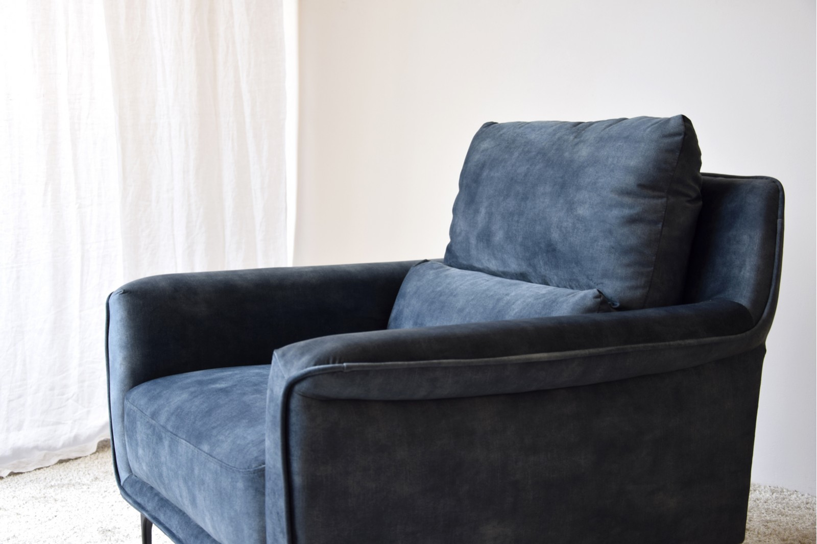 ARMCHAIR IN WORN BLUE VELVET