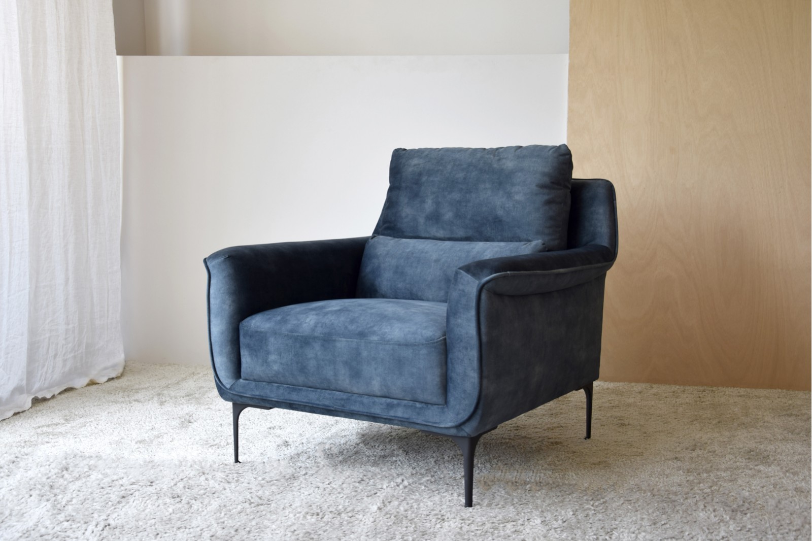 ARMCHAIR IN WORN BLUE VELVET