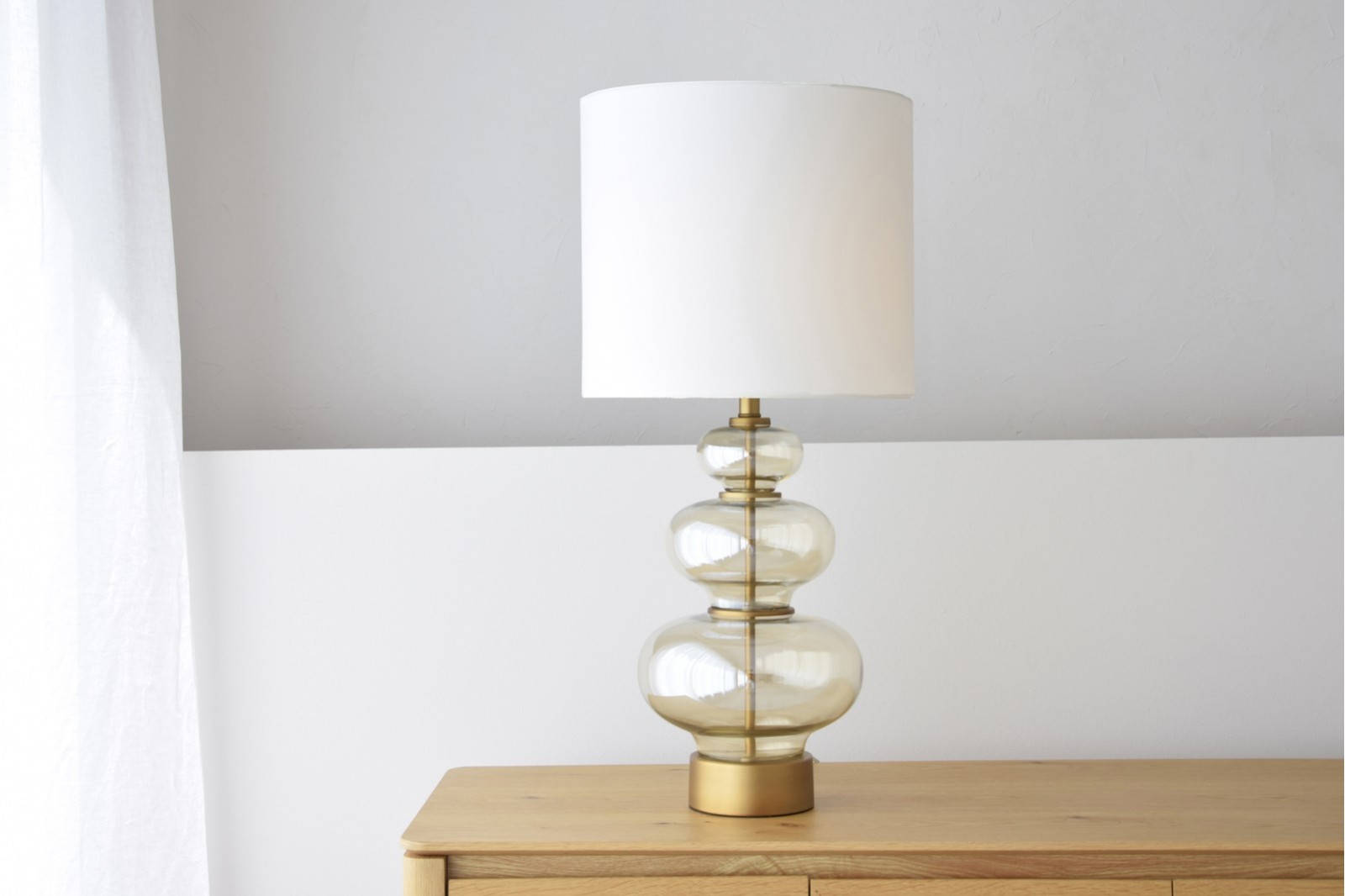 AMBER GLASS TABLE LAMP PAMPKIN WITH SHADE