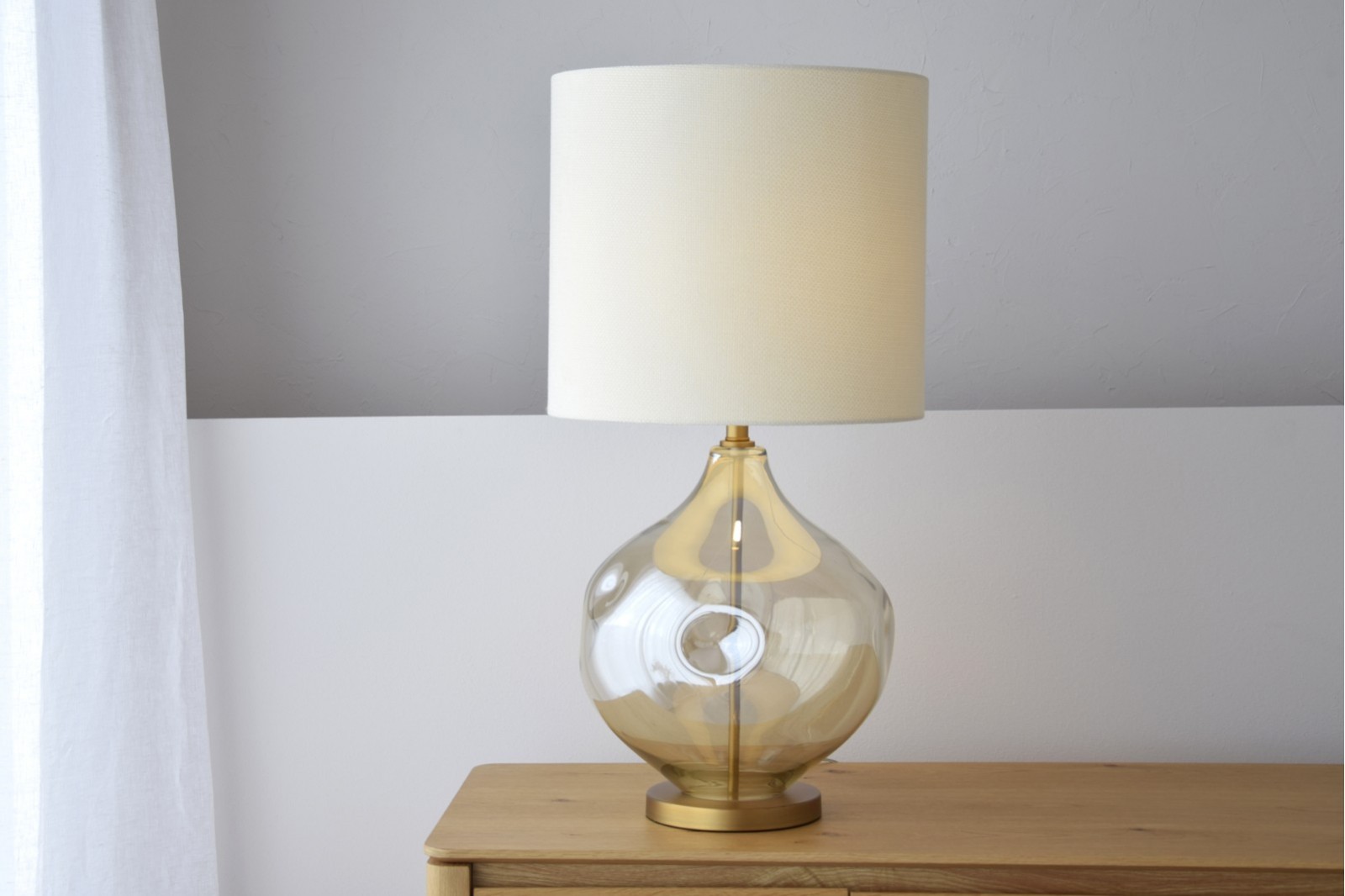 AMBER GLASS TABLE LAMP VOLCANO WITH SHADE