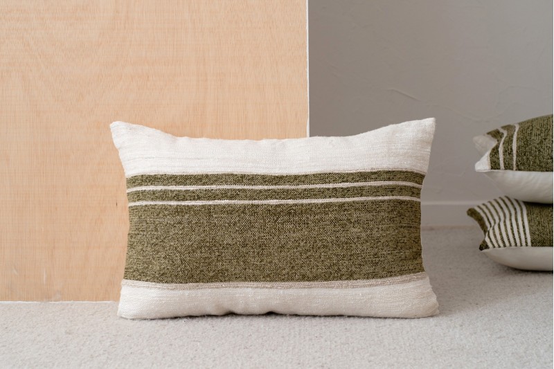 CUSHION BERTE N7. WHITE GREEN COTTON CUSHION