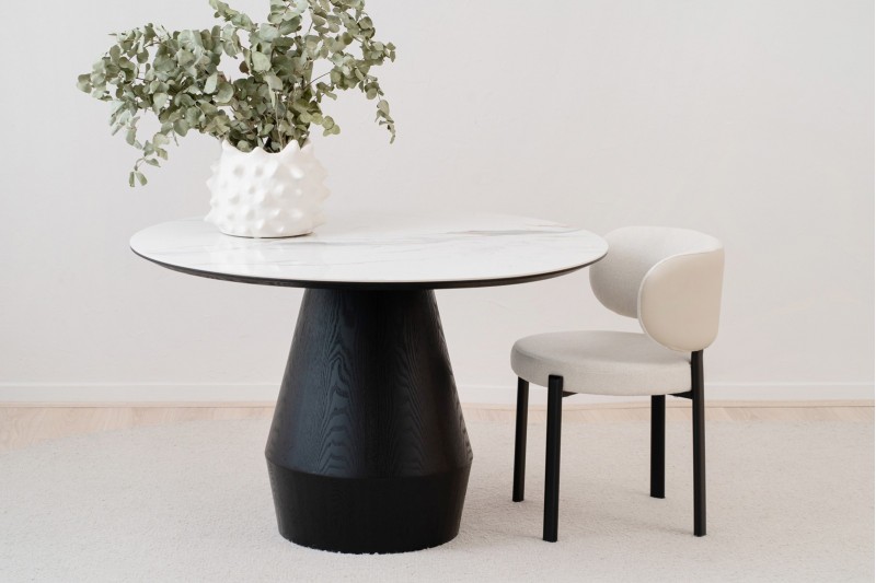 ROUND DINING TABLE. BLACK ASH AND CERAMIC