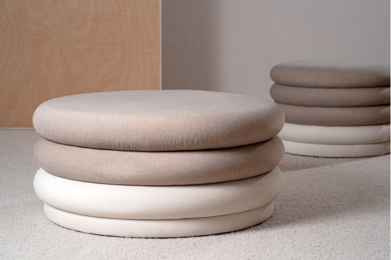 LARGE NOE POUF. TAUPE AND IVORY COLORS