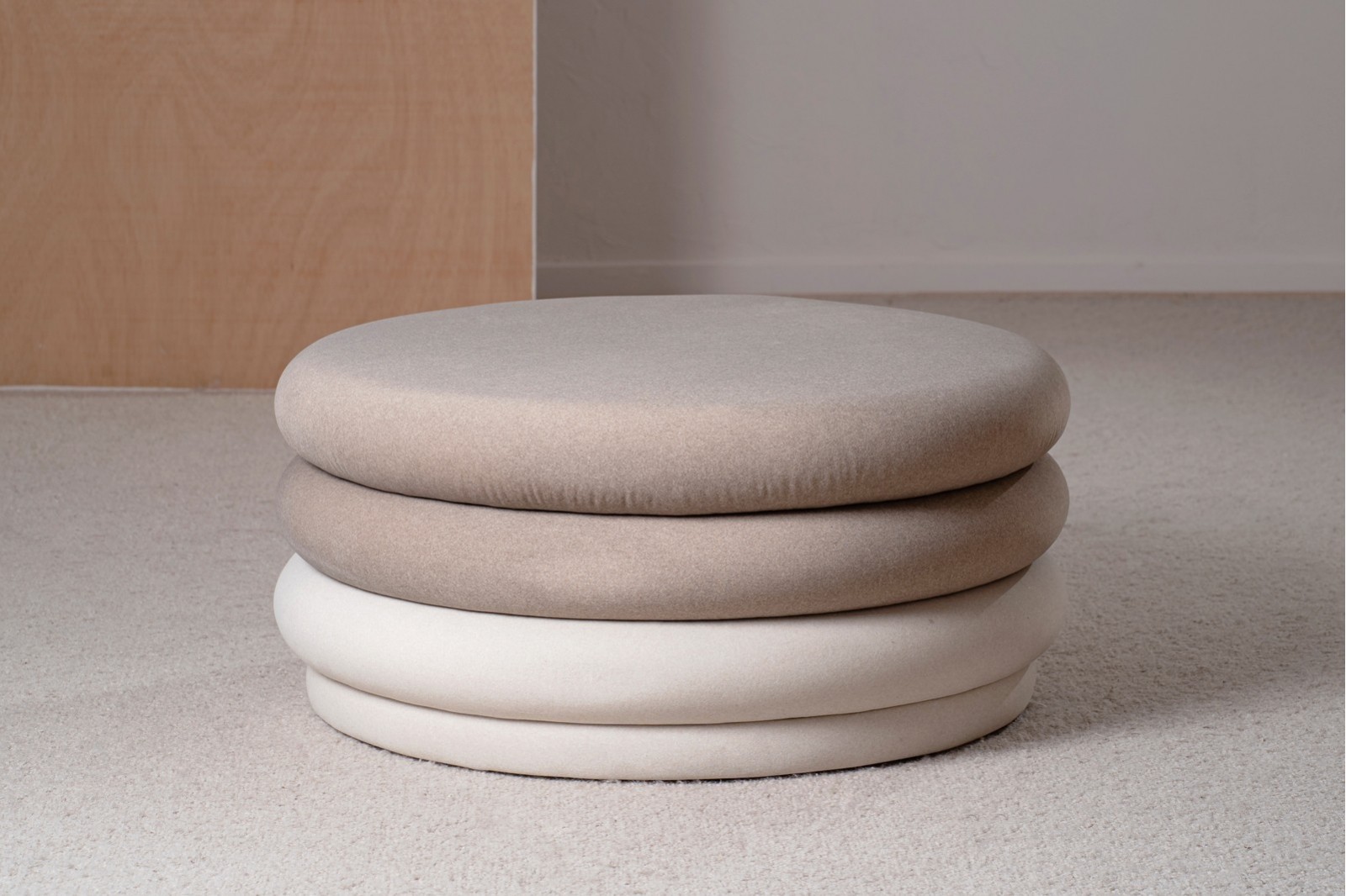 LARGE NOE POUF. TAUPE AND IVORY COLORS