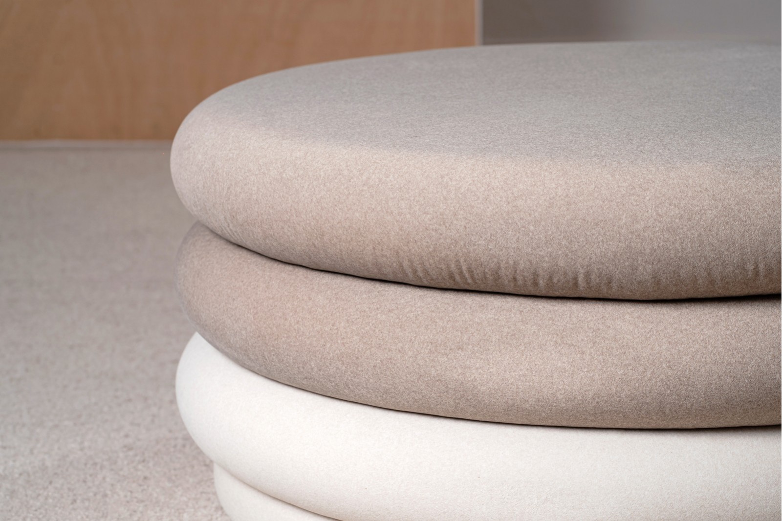 LARGE NOE POUF. TAUPE AND IVORY COLORS