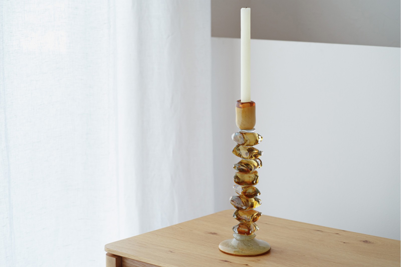 COLECCIÓN ALDÁN: CANDELABROS VIDRIO ÁMBAR VERDE