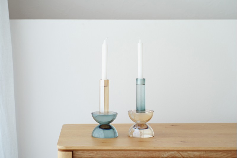 CLEO COLLECTION: BLUE PEARL GLASS CANDLE HOLDERS