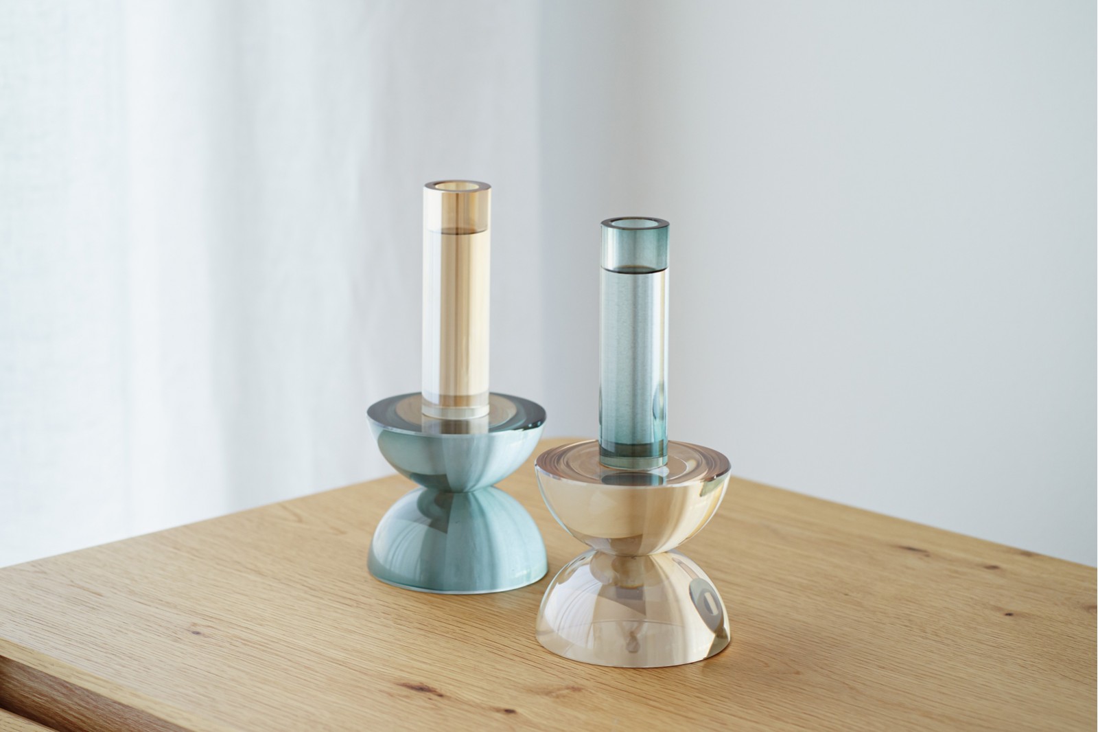 CLEO COLLECTION: BLUE PEARL GLASS CANDLE HOLDERS