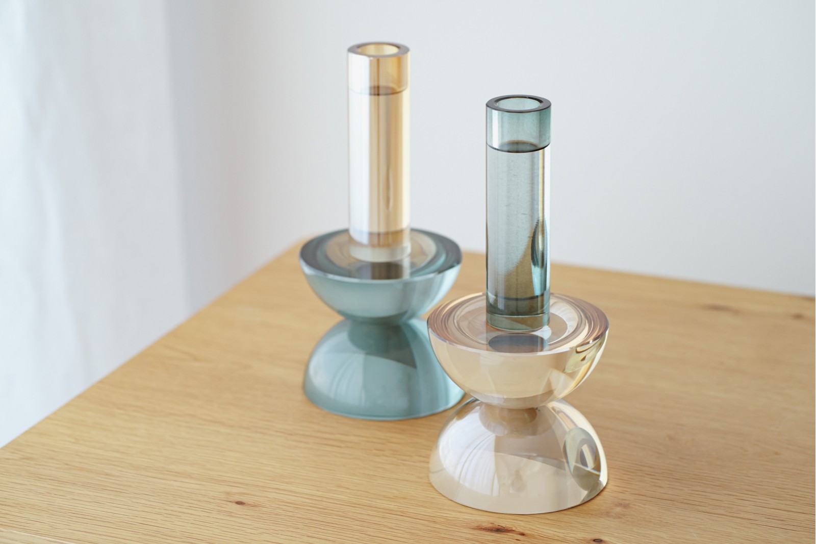 CLEO COLLECTION: BLUE PEARL GLASS CANDLE HOLDERS