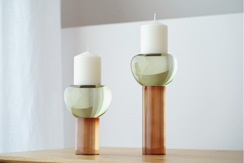SAR COLLECTION: AMBER GREEN CRYSTAL CANDLE HOLDERS