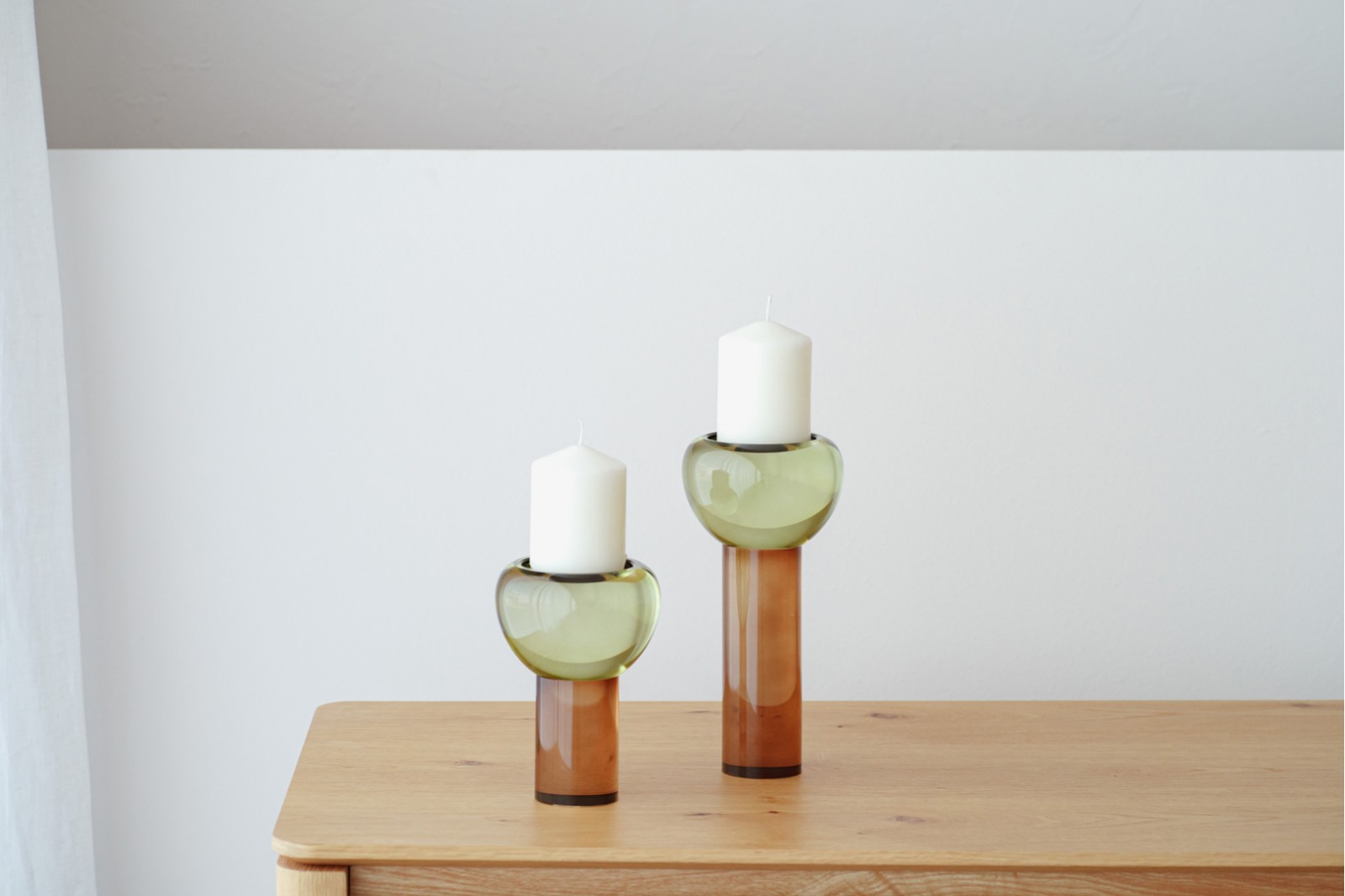 SAR COLLECTION: AMBER GREEN CRYSTAL CANDLE HOLDERS
