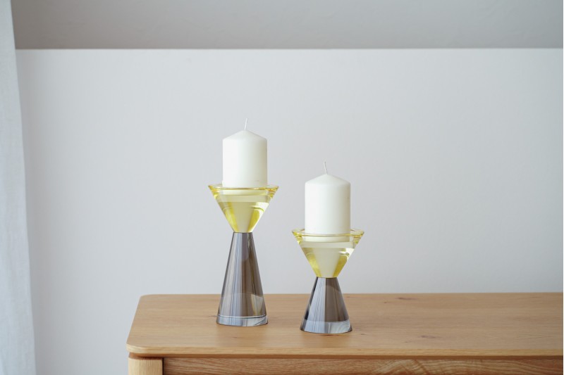 VAL COLLECTION: YELLOW AND GREY CRYSTAL CANDLE HOLDERS