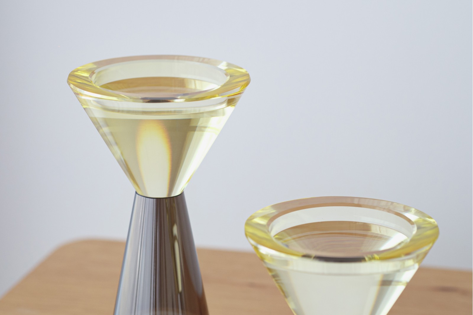 VAL COLLECTION: YELLOW AND GREY CRYSTAL CANDLE HOLDERS