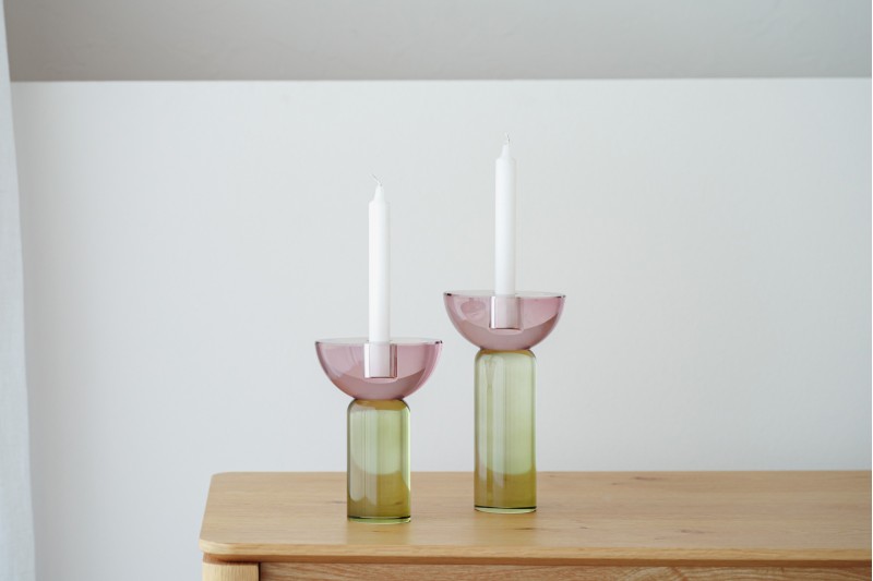 ULLA COLLECTION: BURGUNDY GREEN CRYSTAL CANDLE HOLDERS