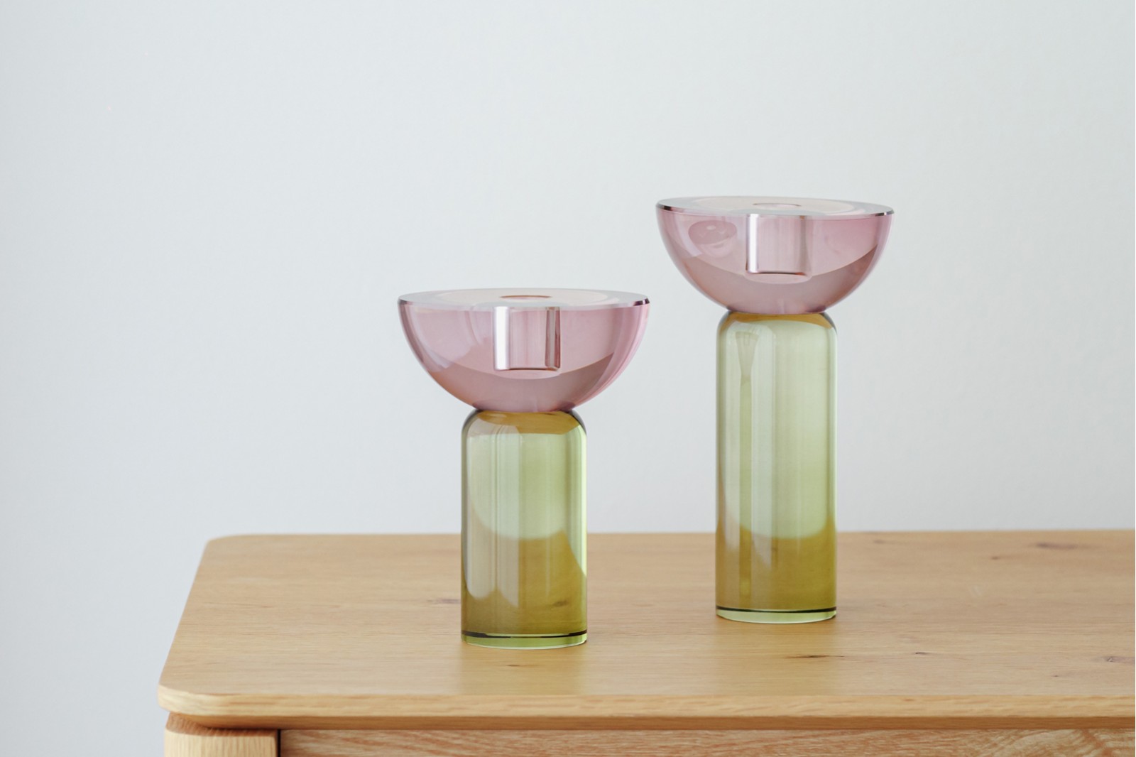 ULLA COLLECTION: BURGUNDY GREEN CRYSTAL CANDLE HOLDERS
