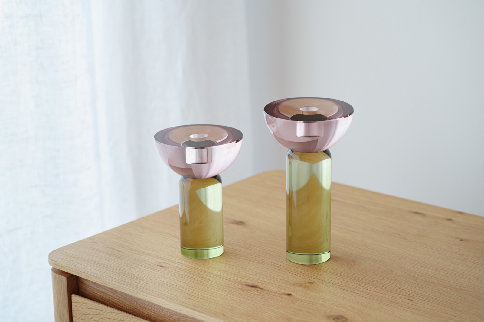 ULLA COLLECTION: BURGUNDY GREEN CRYSTAL CANDLE HOLDERS