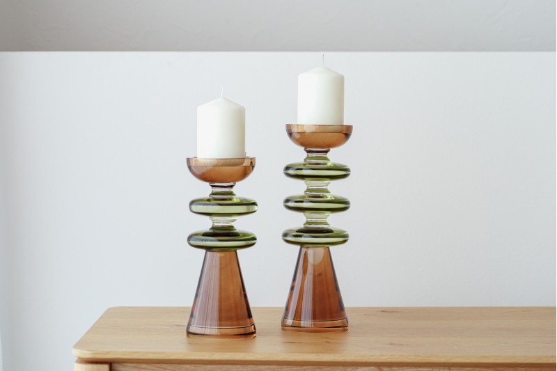 EO COLLECTION: GREEN OCHRE CRYSTAL CANDLE HOLDERS