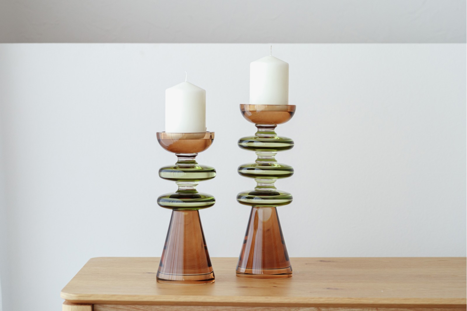 EO COLLECTION: GREEN OCHRE CRYSTAL CANDLE HOLDERS