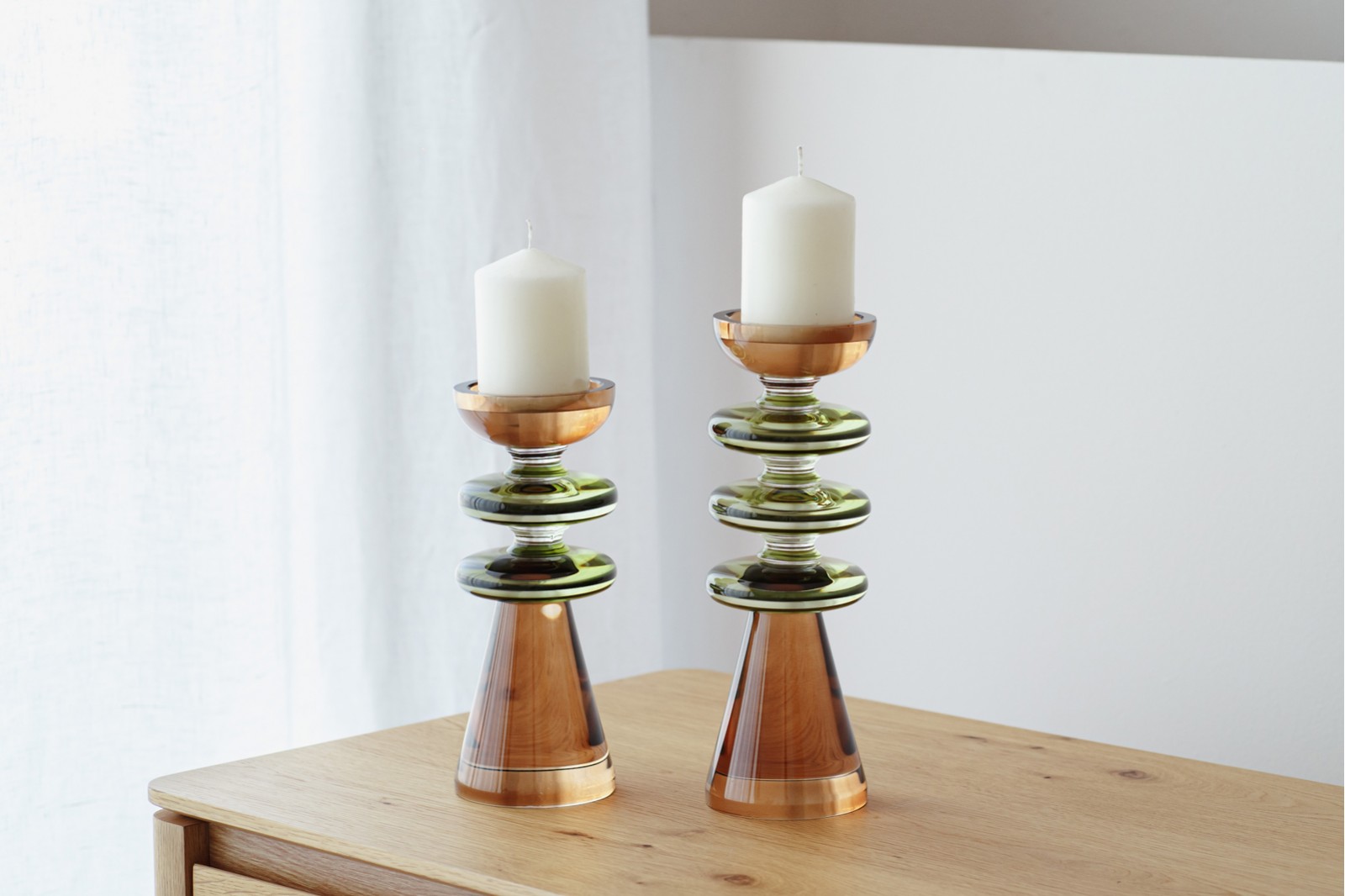 EO COLLECTION: GREEN OCHRE CRYSTAL CANDLE HOLDERS