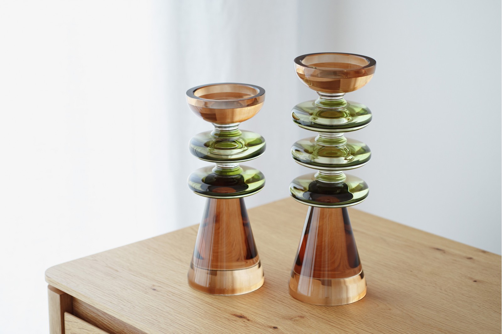 EO COLLECTION: GREEN OCHRE CRYSTAL CANDLE HOLDERS