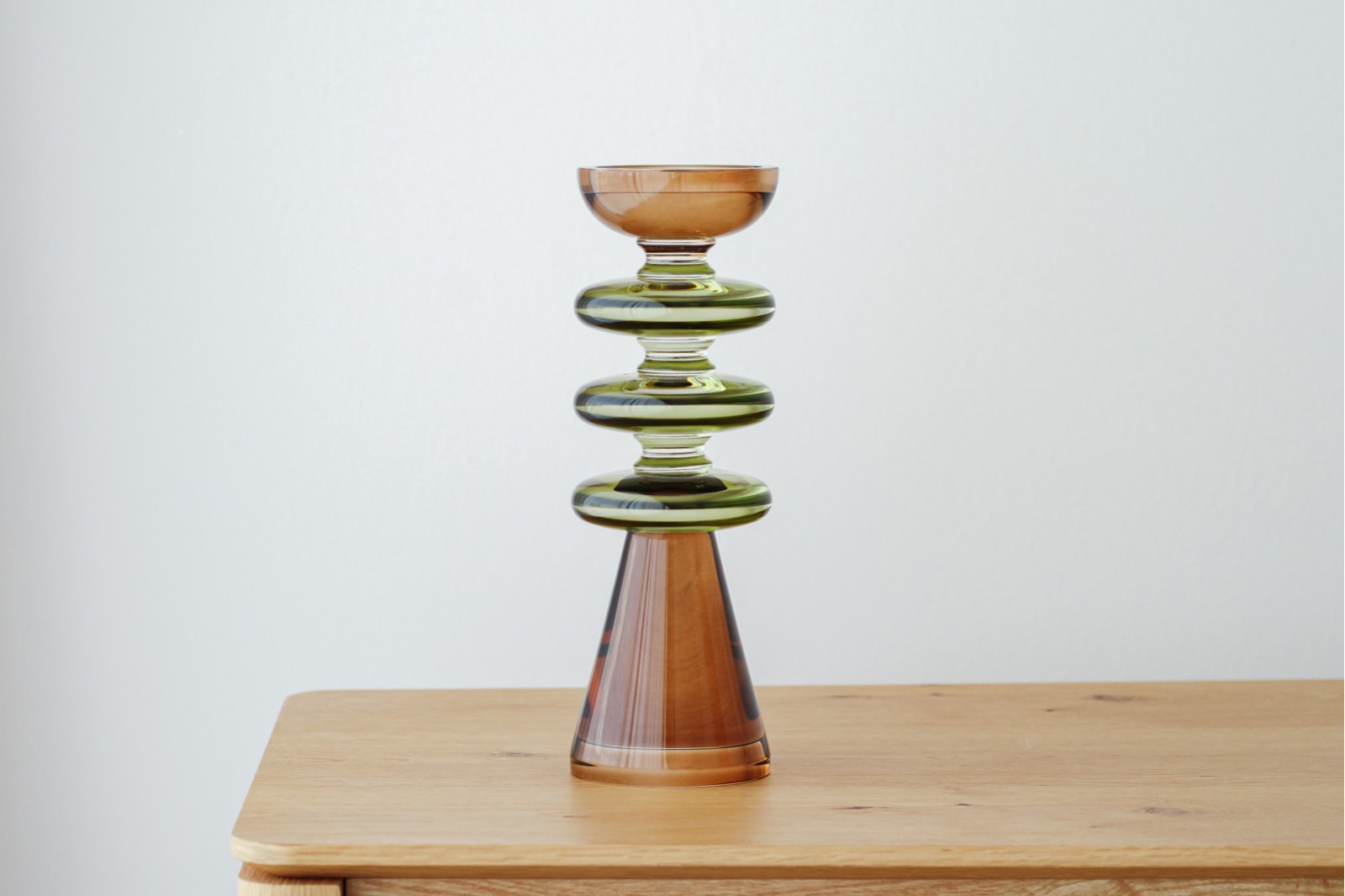 EO COLLECTION: GREEN OCHRE CRYSTAL CANDLE HOLDERS