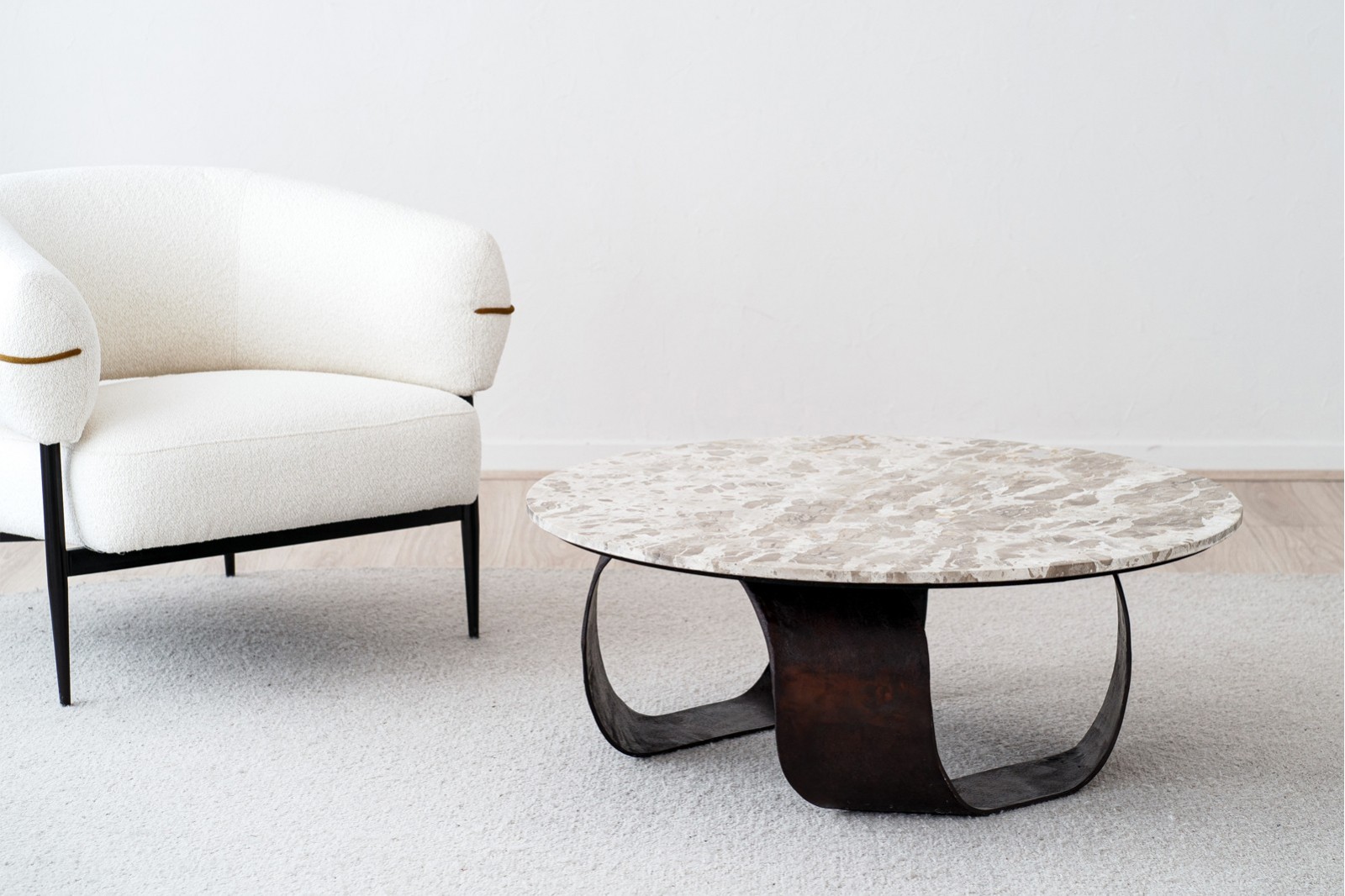 COFFEE TABLE MAYA. OXIDE FINISH METAL AND MARBLE