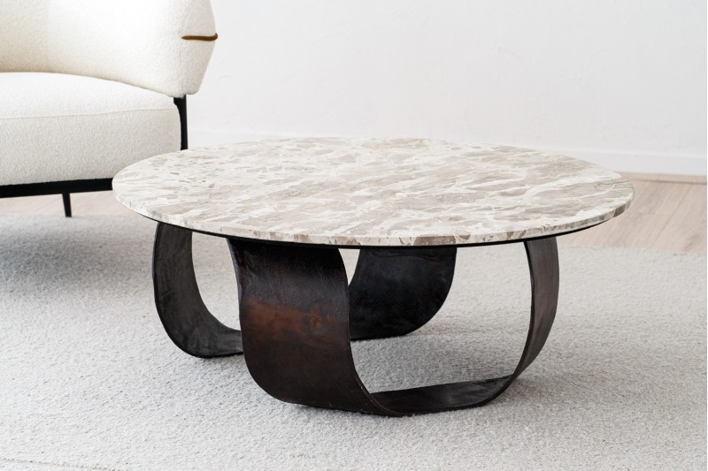 TABLE BASSE MAYA. METAL ET MARBRE