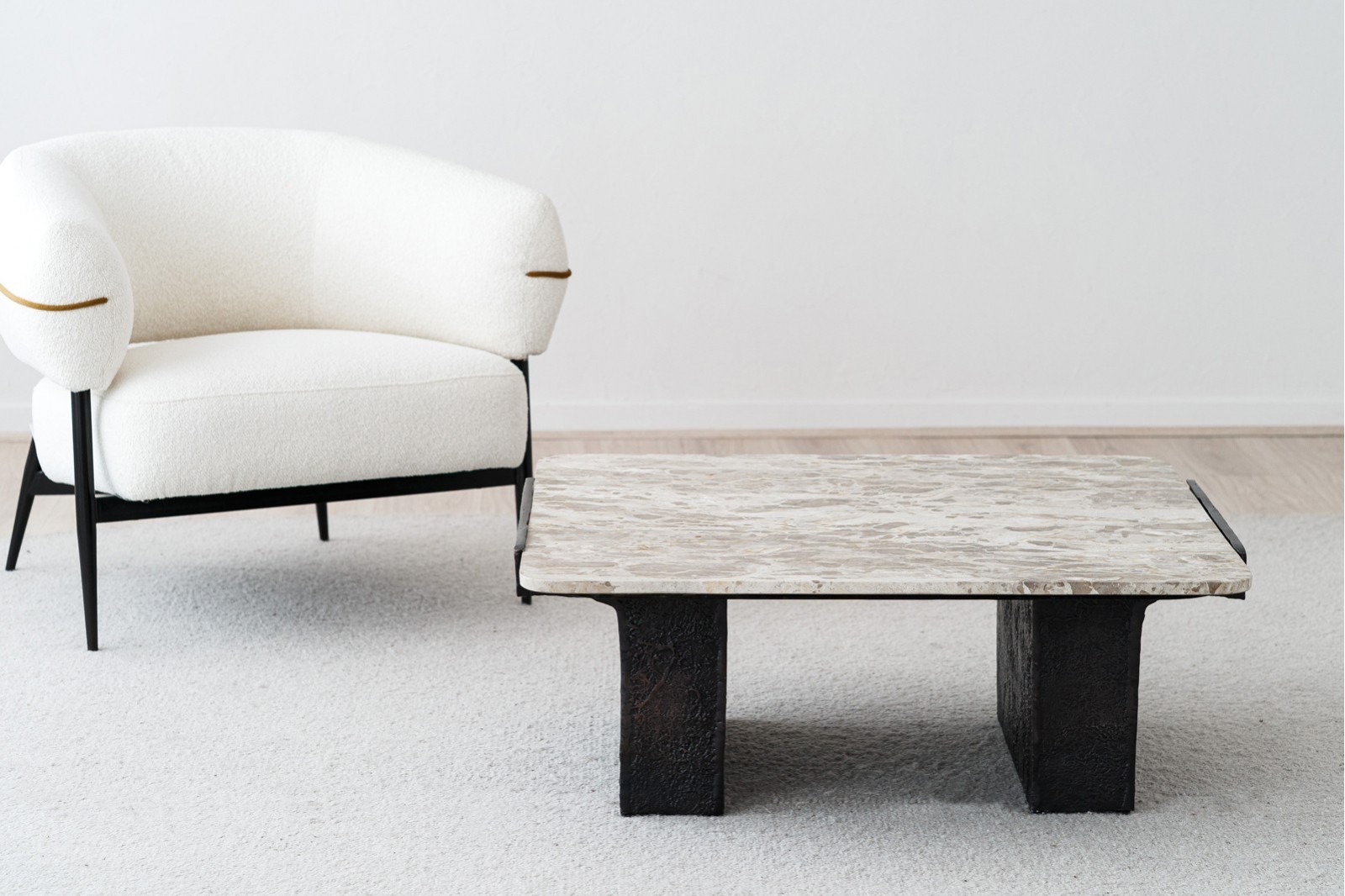 SQUARE COFFEE TABLE. MARBLE AND METAL
