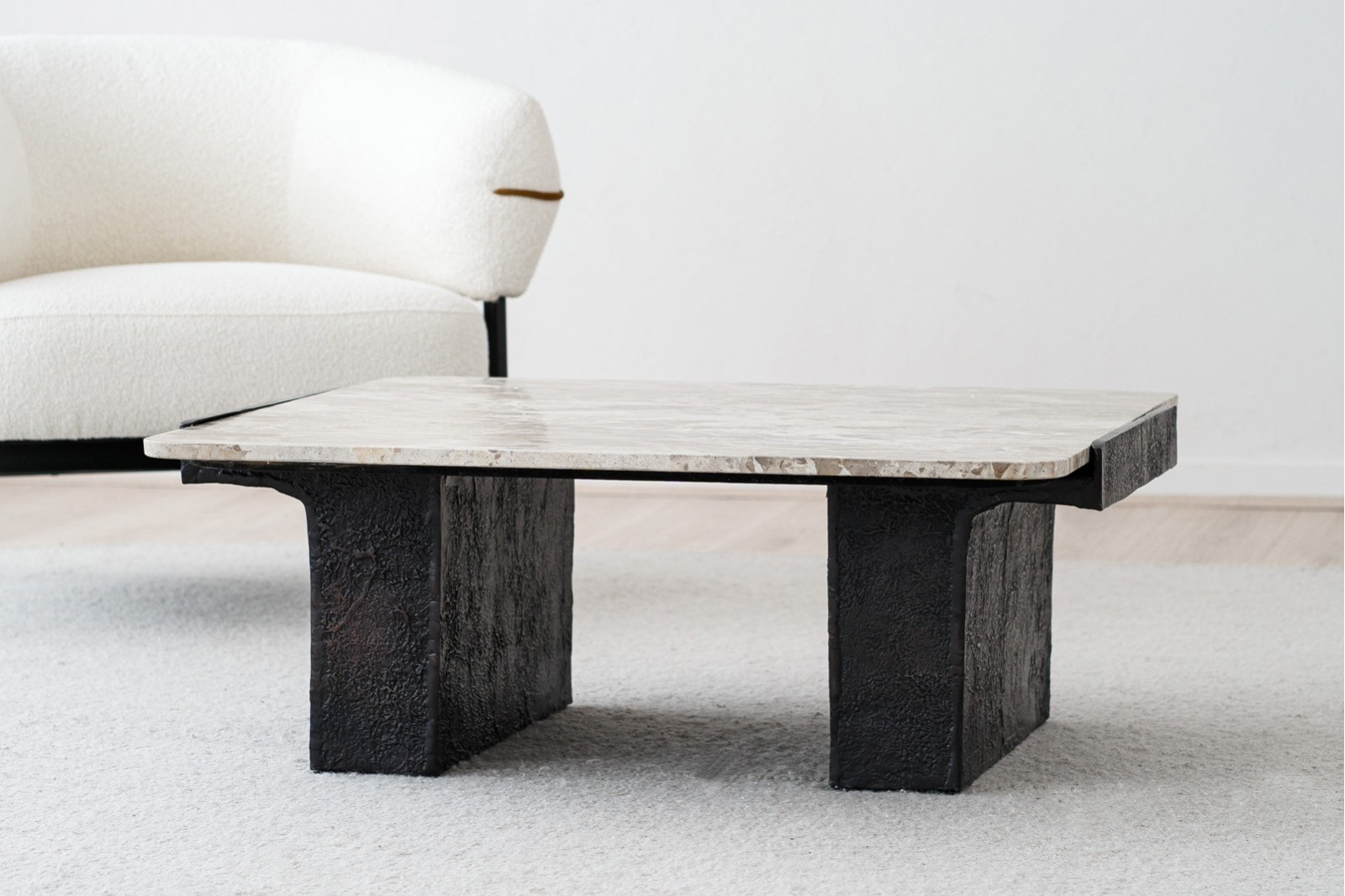 SQUARE COFFEE TABLE. MARBLE AND METAL