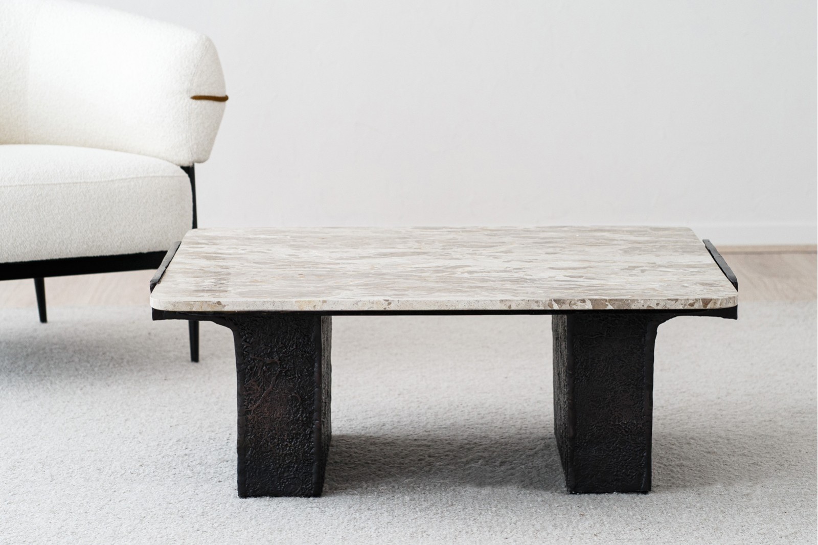 SQUARE COFFEE TABLE. MARBLE AND METAL