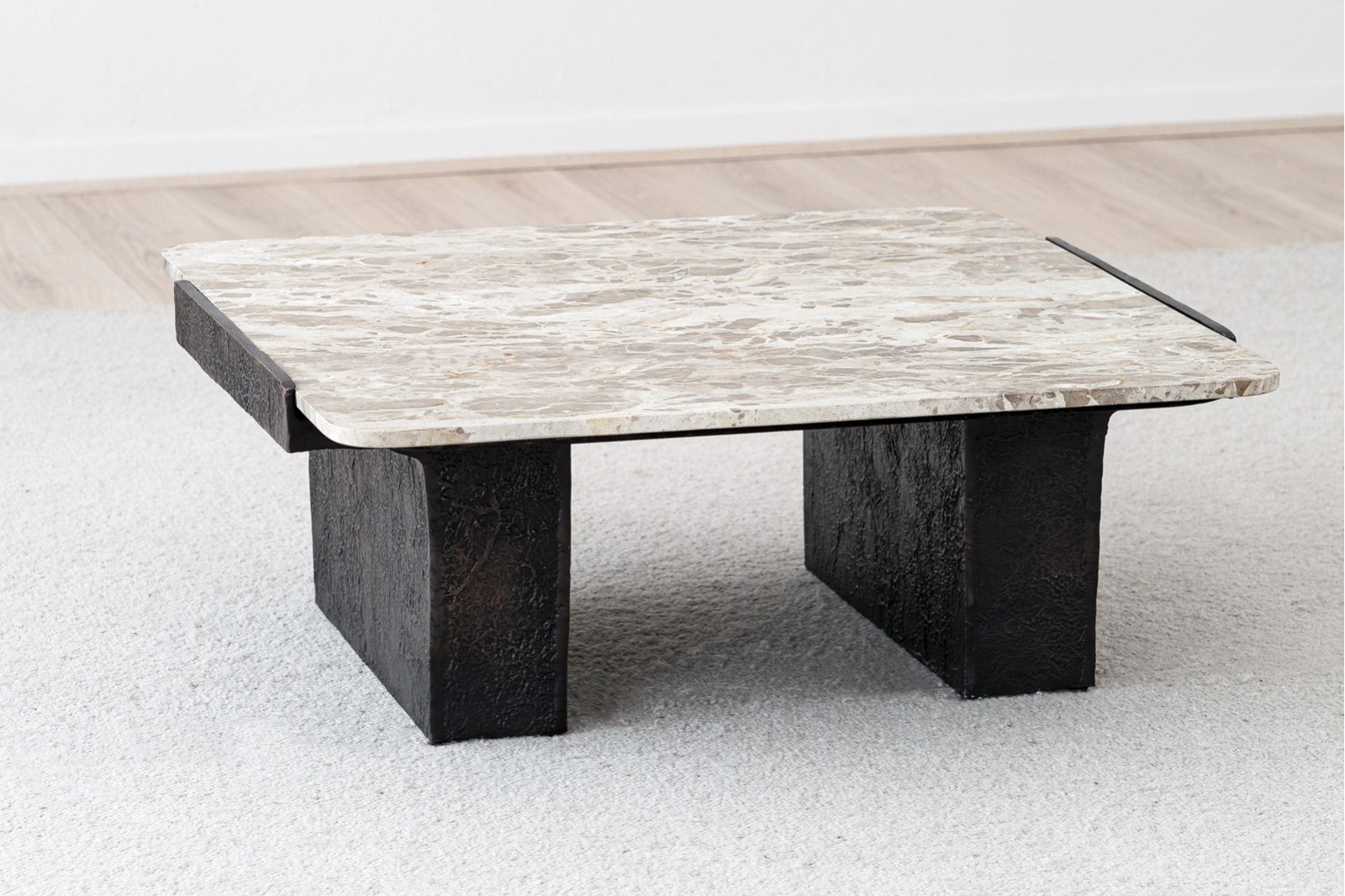 SQUARE COFFEE TABLE. MARBLE AND METAL