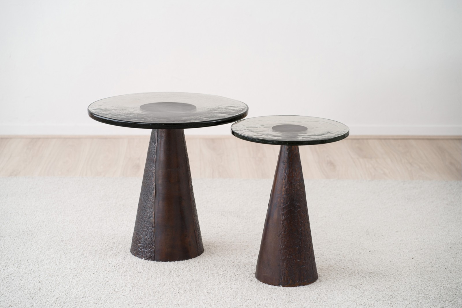 KALA SIDE TABLES: AGED BRASS AND GLASS
