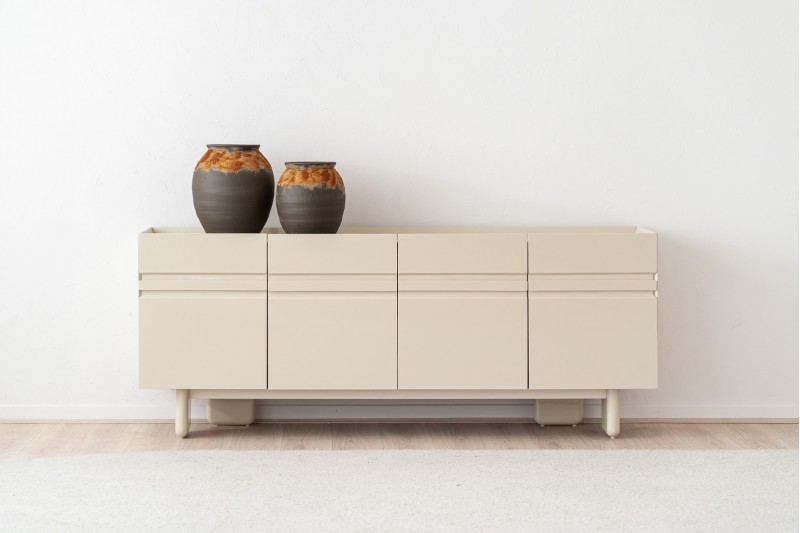 SIDEBOARD EO. CERAMIC TOP AND GLOSSY BEIGE LACQUER