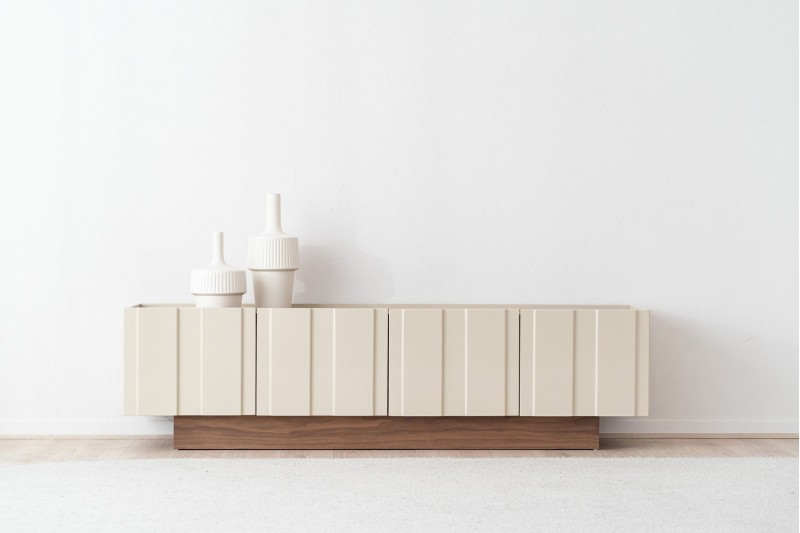 OBI TV UNIT. WALNUT AND GLOSSY BEIGE LACQUER