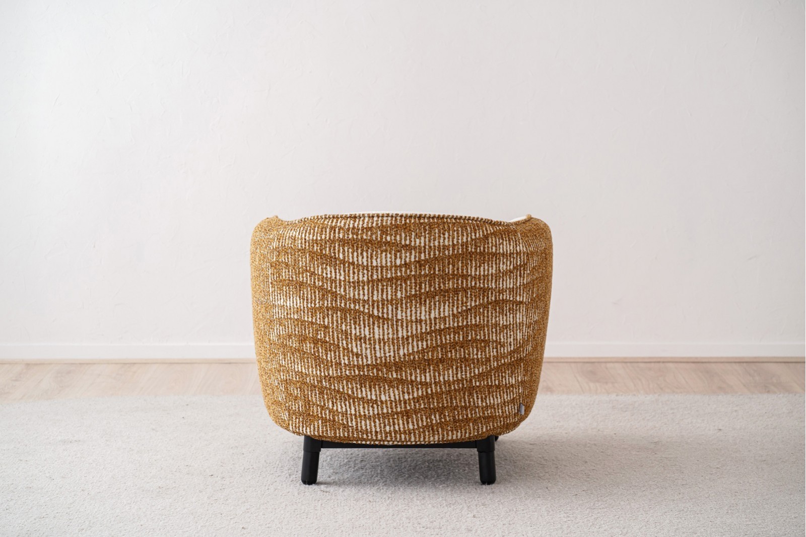 CURVED ARMCHAIR.WHITE AND MUSTARD