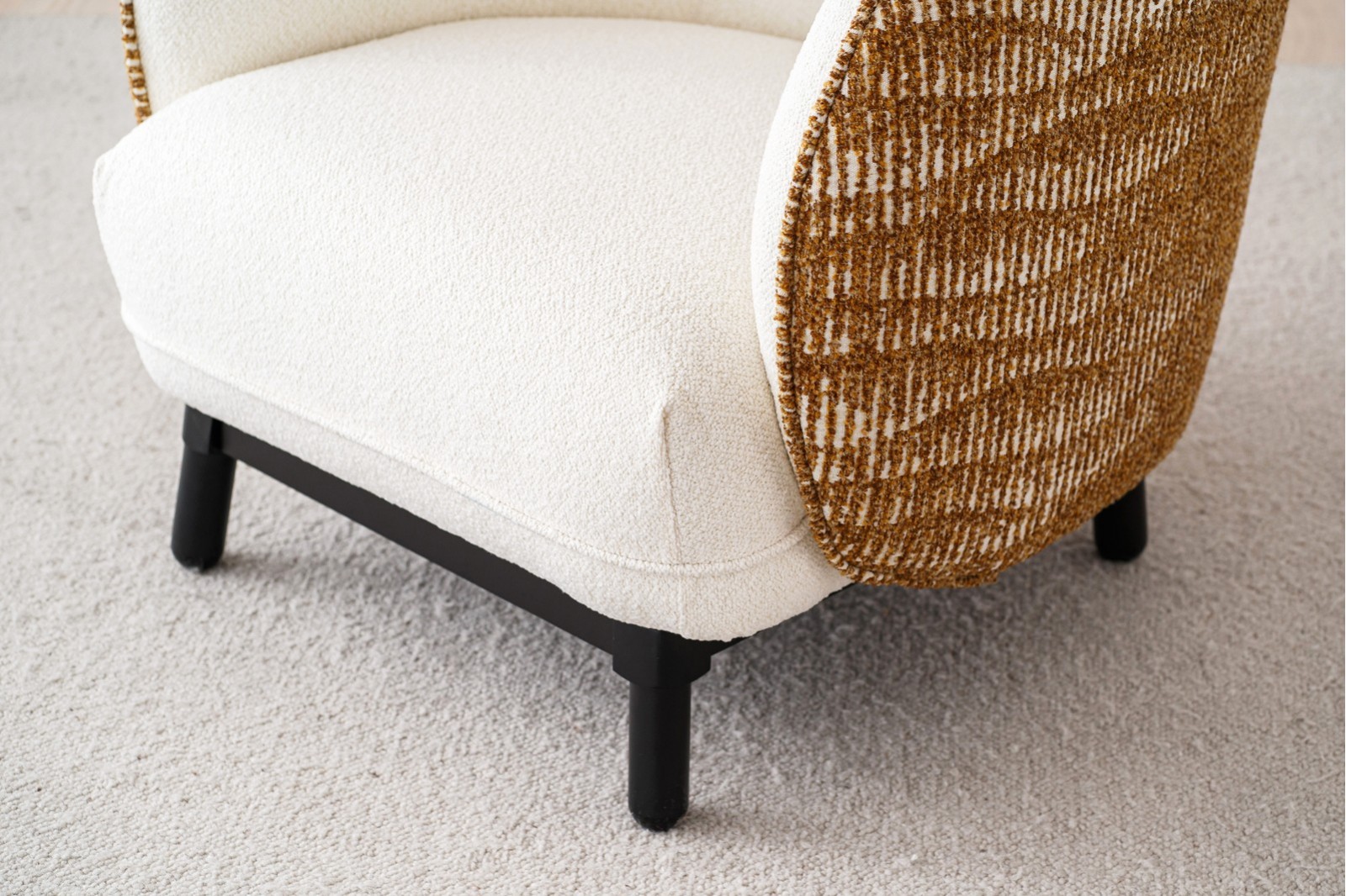 CURVED ARMCHAIR.WHITE AND MUSTARD