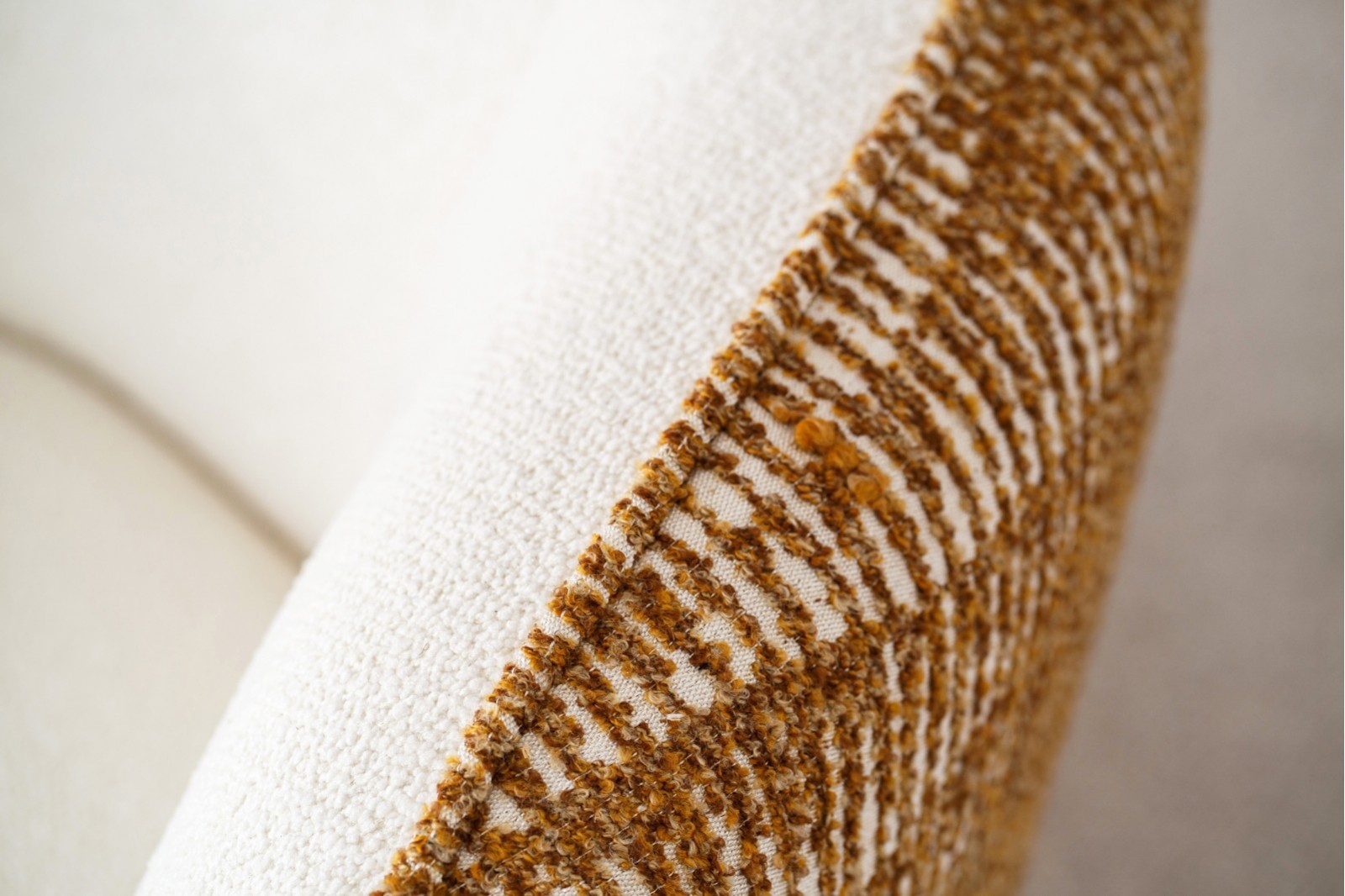 CURVED ARMCHAIR.WHITE AND MUSTARD