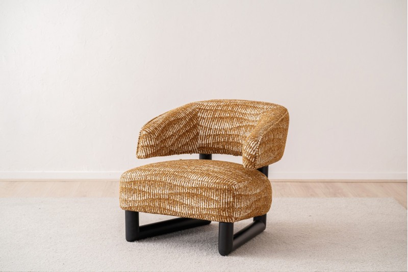 ARMCHAIR NEO. OCHRE WHITE PRINT AND BLACK WOOD