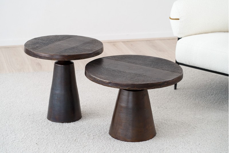 MAT SIDE TABLES: AGED BRONZE METAL