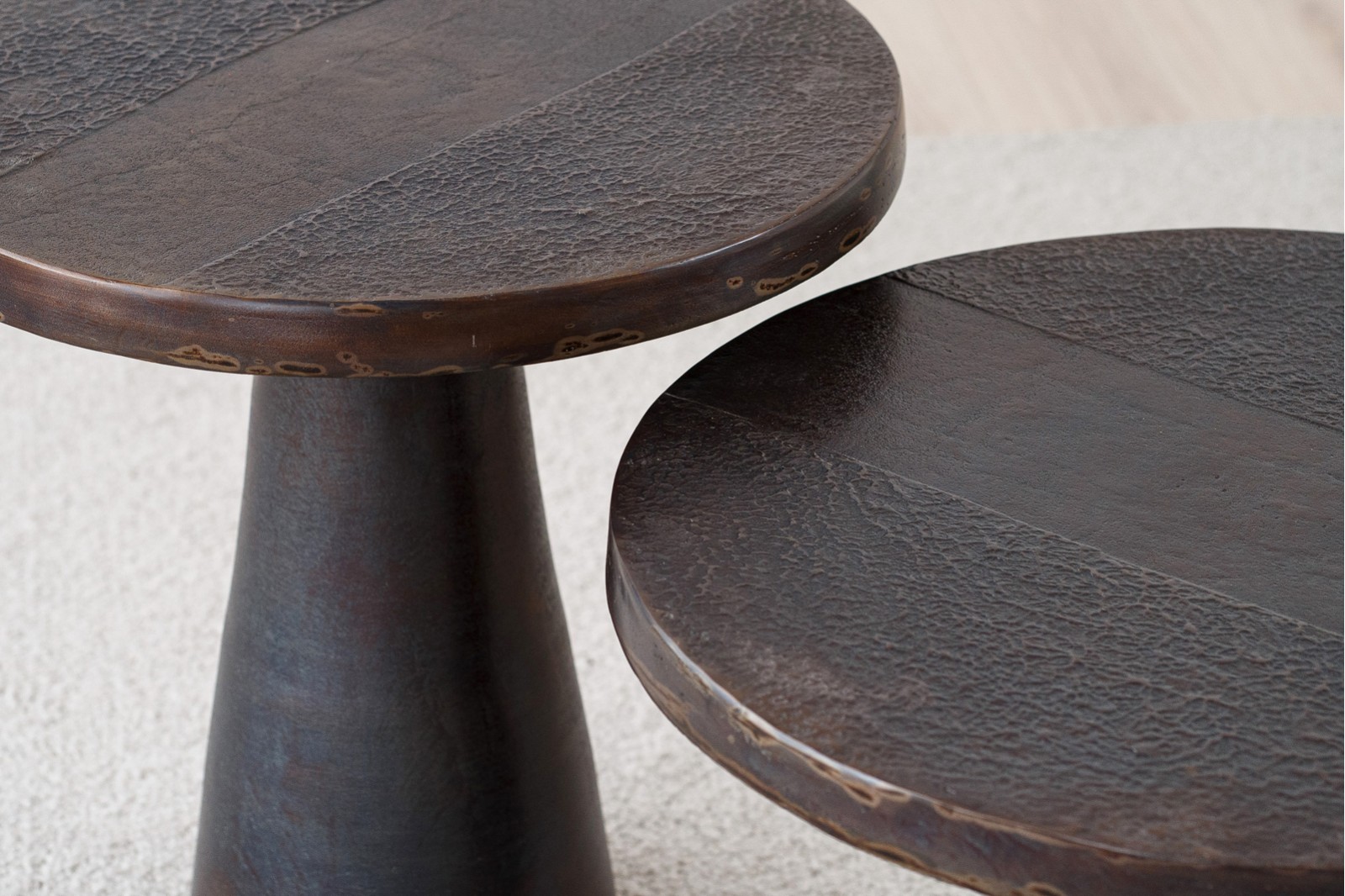 MAT SIDE TABLES: AGED BRONZE METAL
