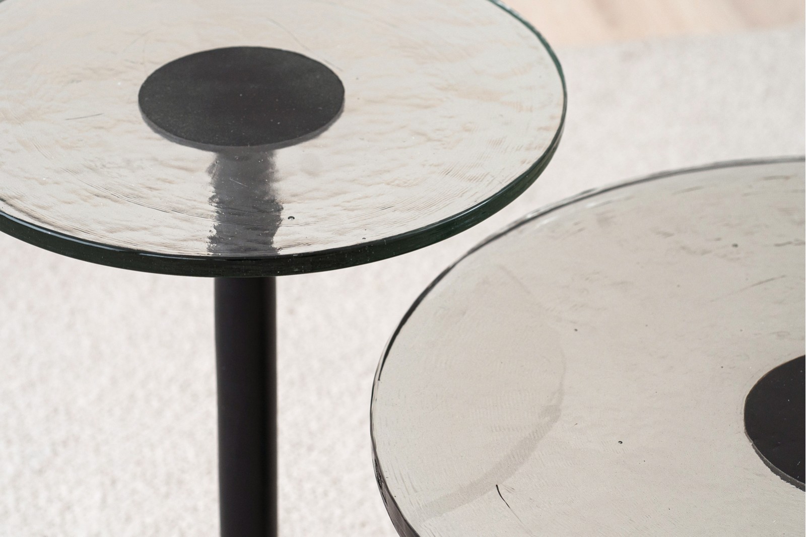 TULIP SIDE TABLES: BLACK AND GLASS