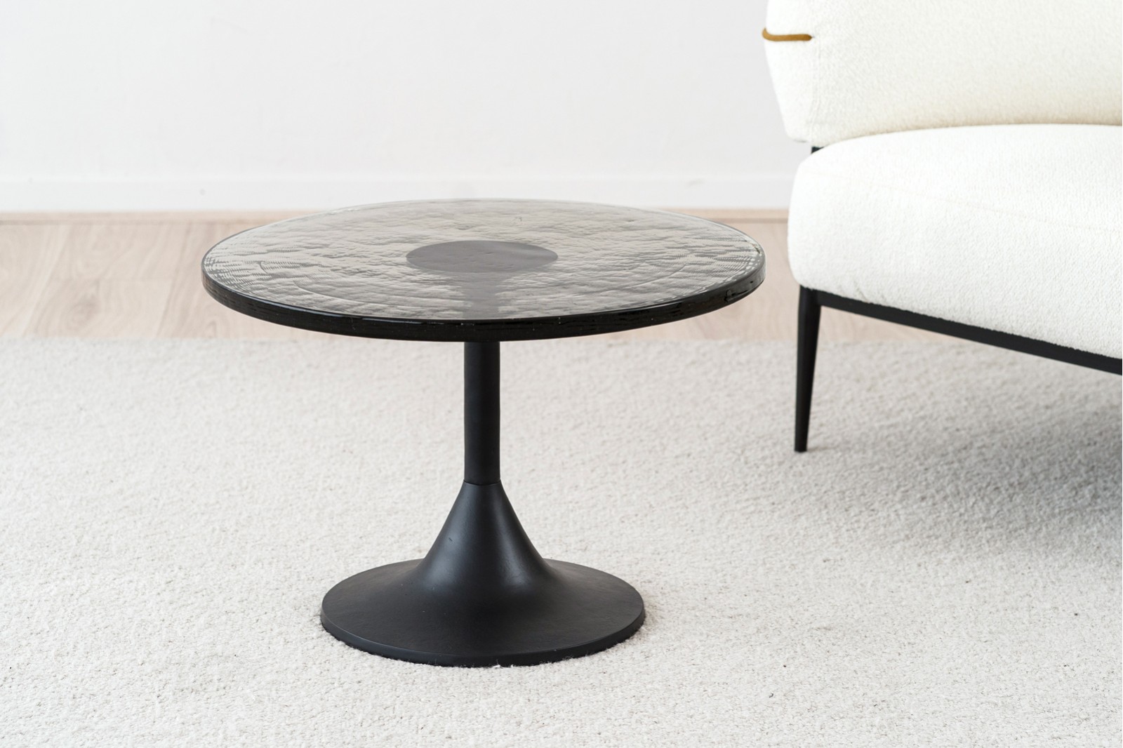 TULIP SIDE TABLES: BLACK AND GLASS