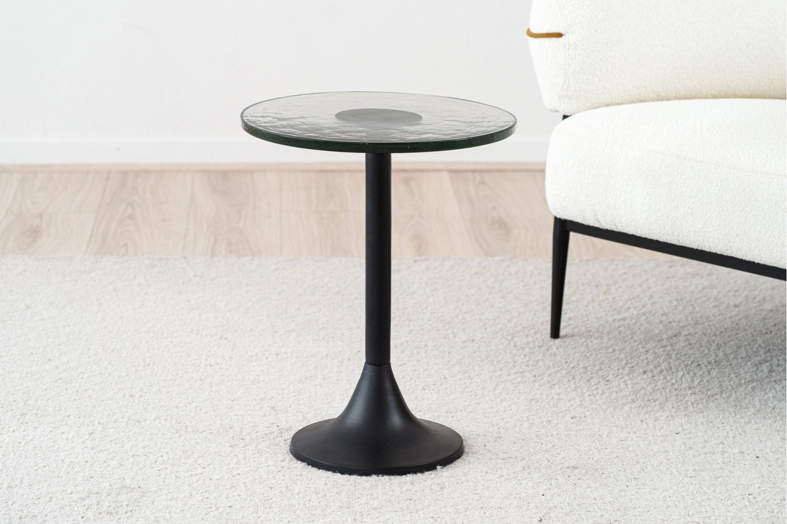 TULIP SIDE TABLES: BLACK AND GLASS