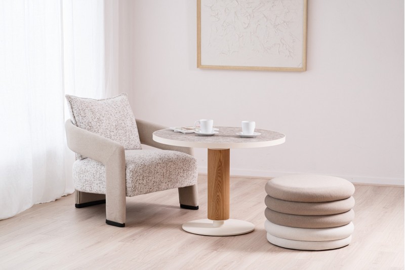 ROUND LOUNGE TABLE. CERAMIC AND WOOD